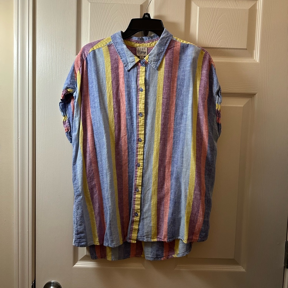 Como Vintage Colorful Striped Button Down Shirt
